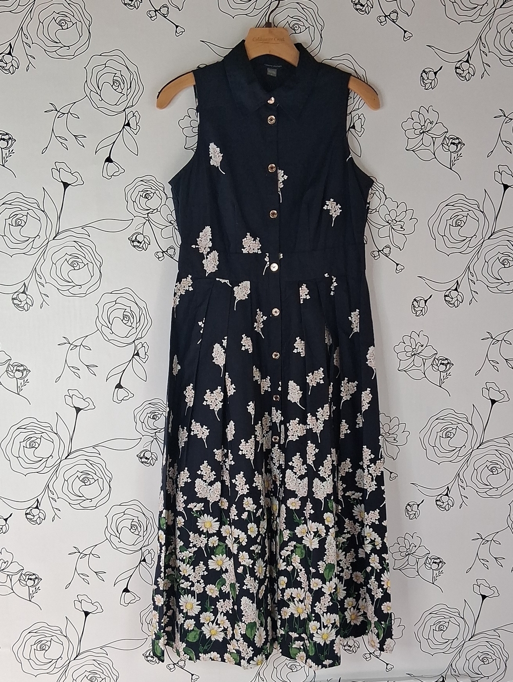 Tommy Hilfiger Sleeveless Navy Floral Button-Front Dress 16